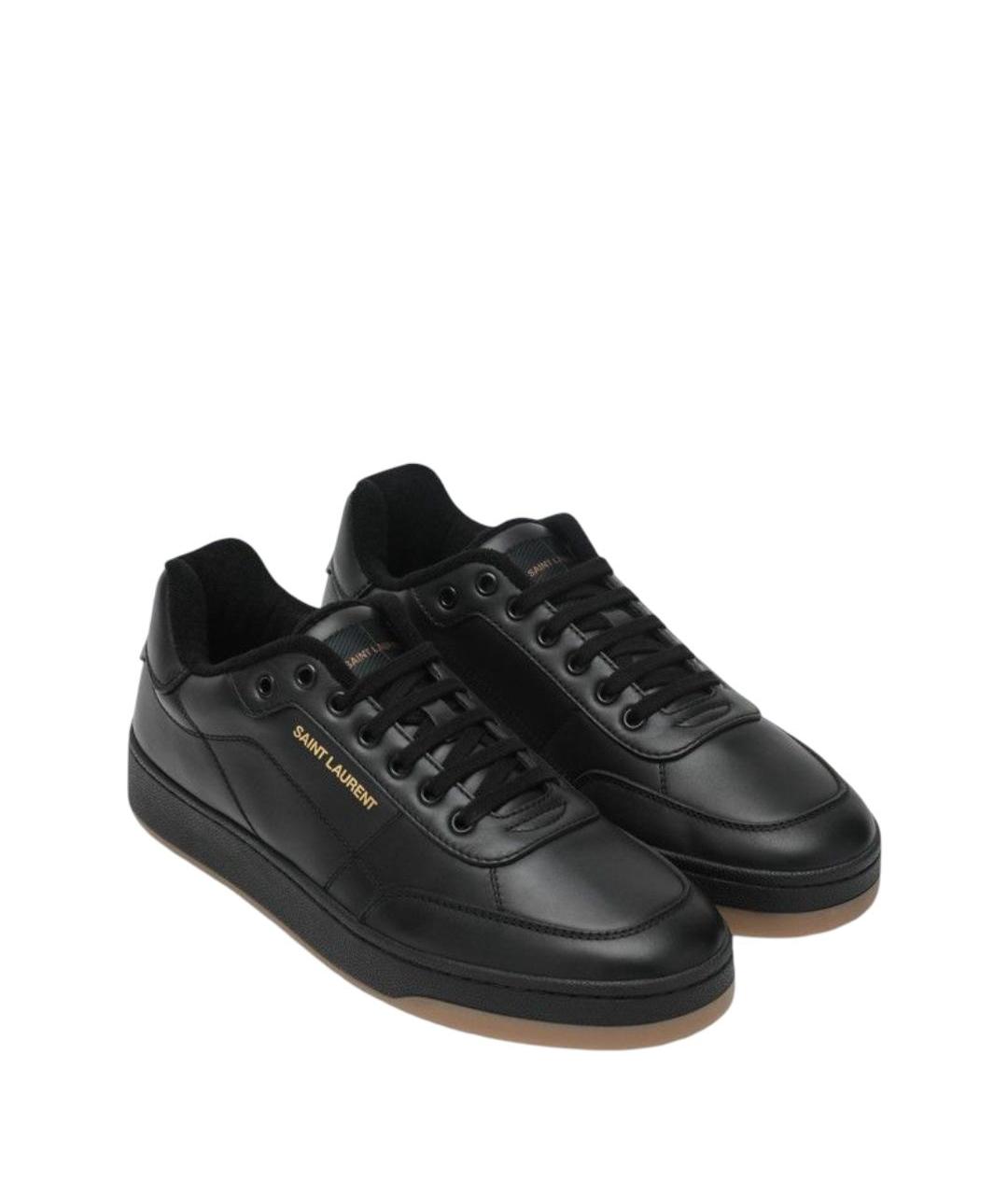SAINT LAURENT Черные кожаные низкие кроссовки / кеды, фото 2