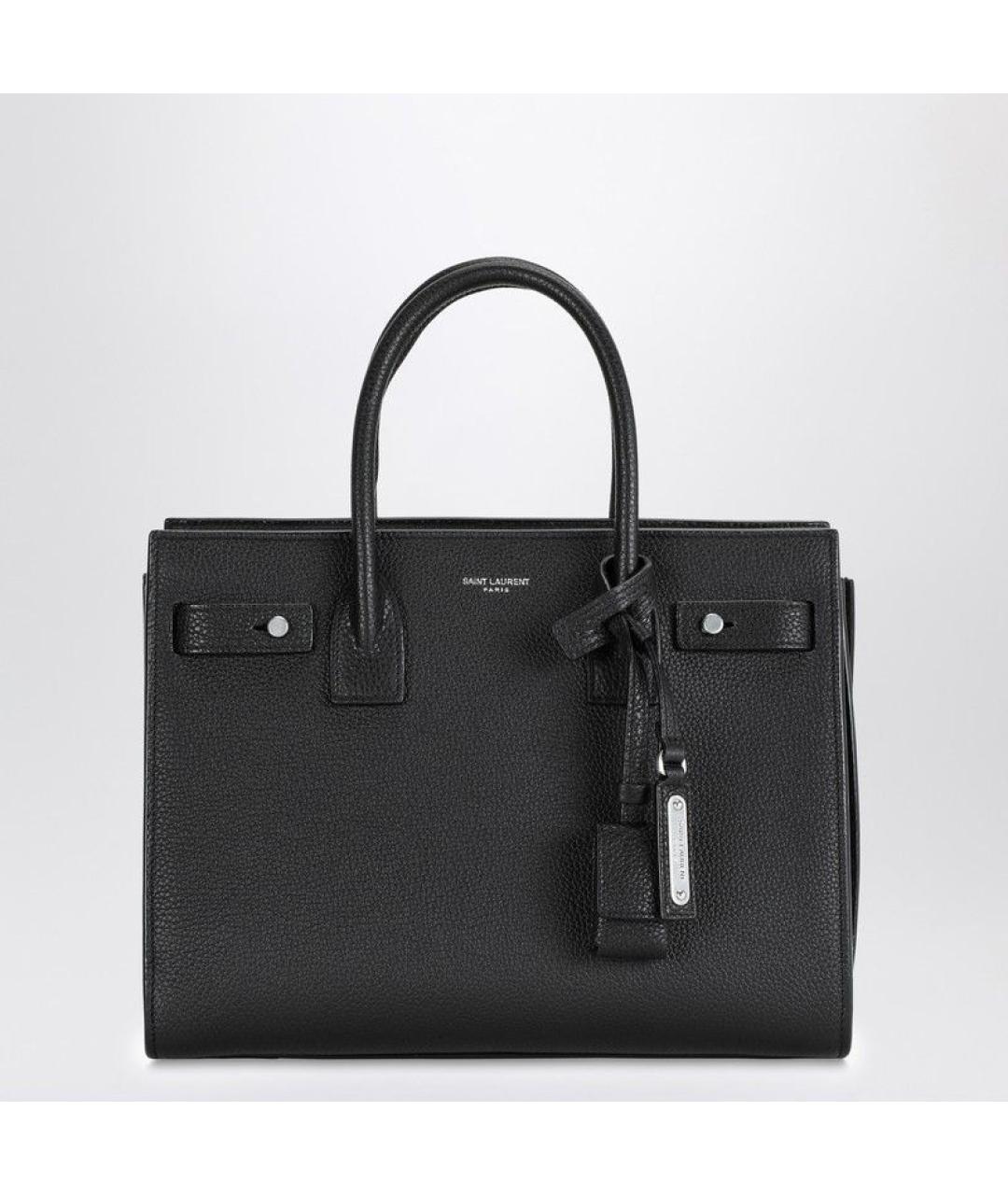 SAINT LAURENT Черная кожаная сумка тоут, фото 3
