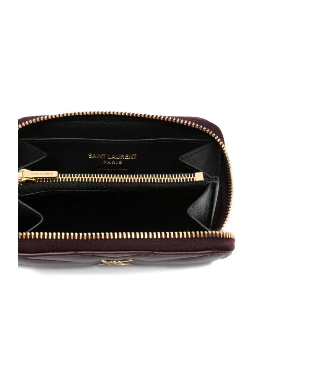 SAINT LAURENT Бордовый кожаный кошелек, фото 3