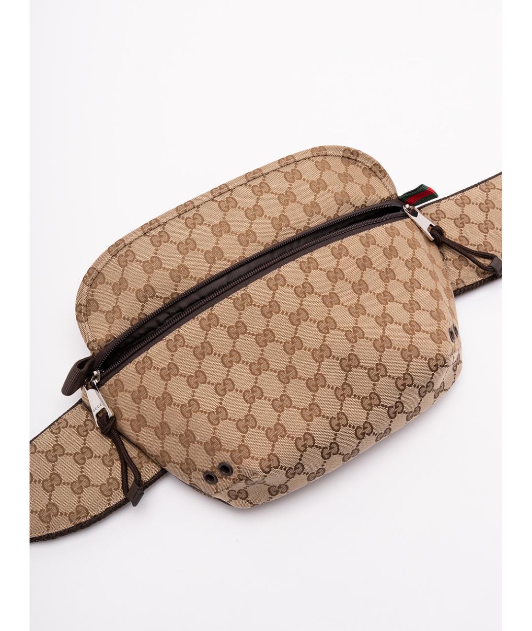GUCCI Бежевая тканевая поясная сумка, фото 5