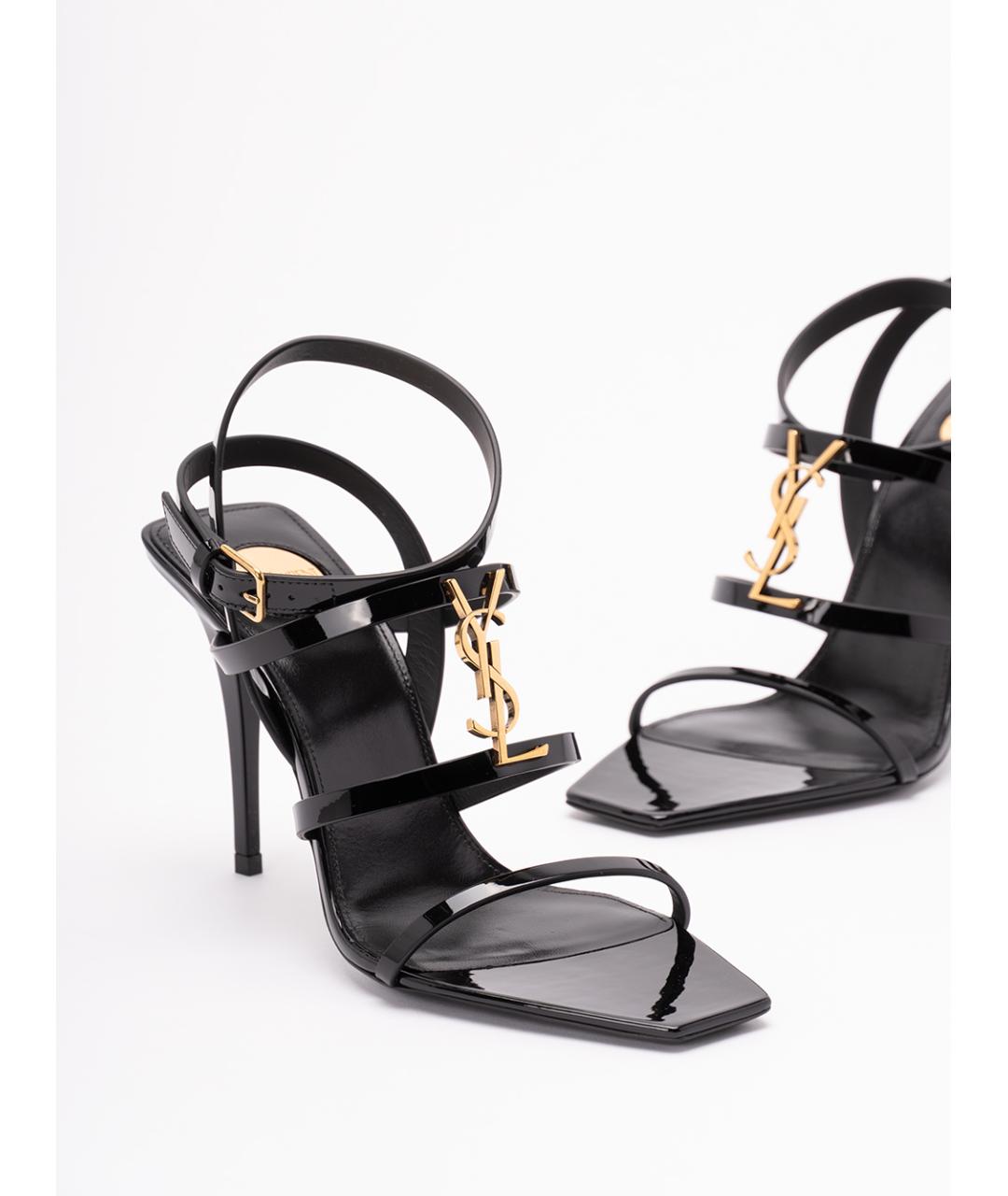 SAINT LAURENT Черные кожаные босоножки, фото 5