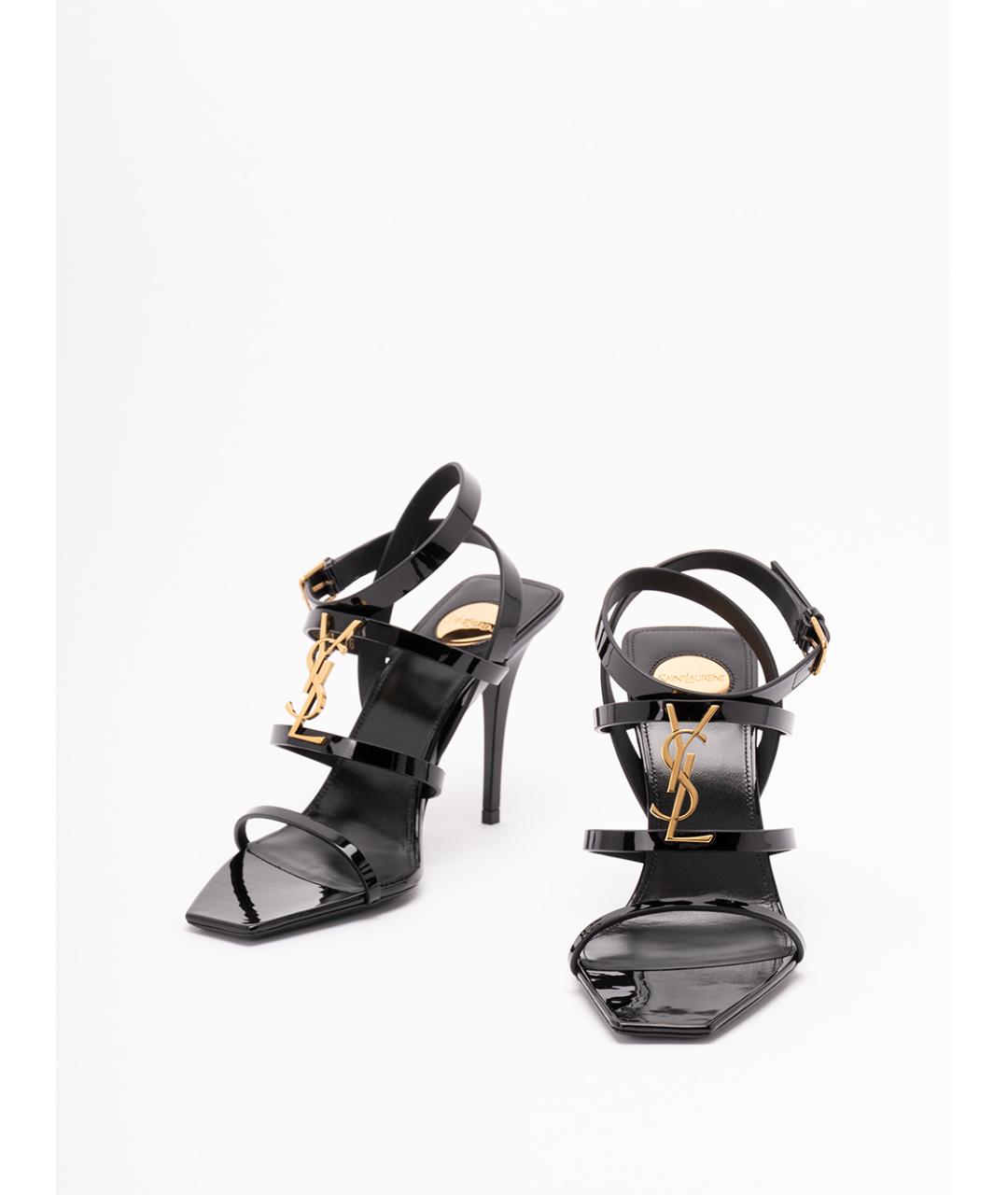 SAINT LAURENT Черные кожаные босоножки, фото 2