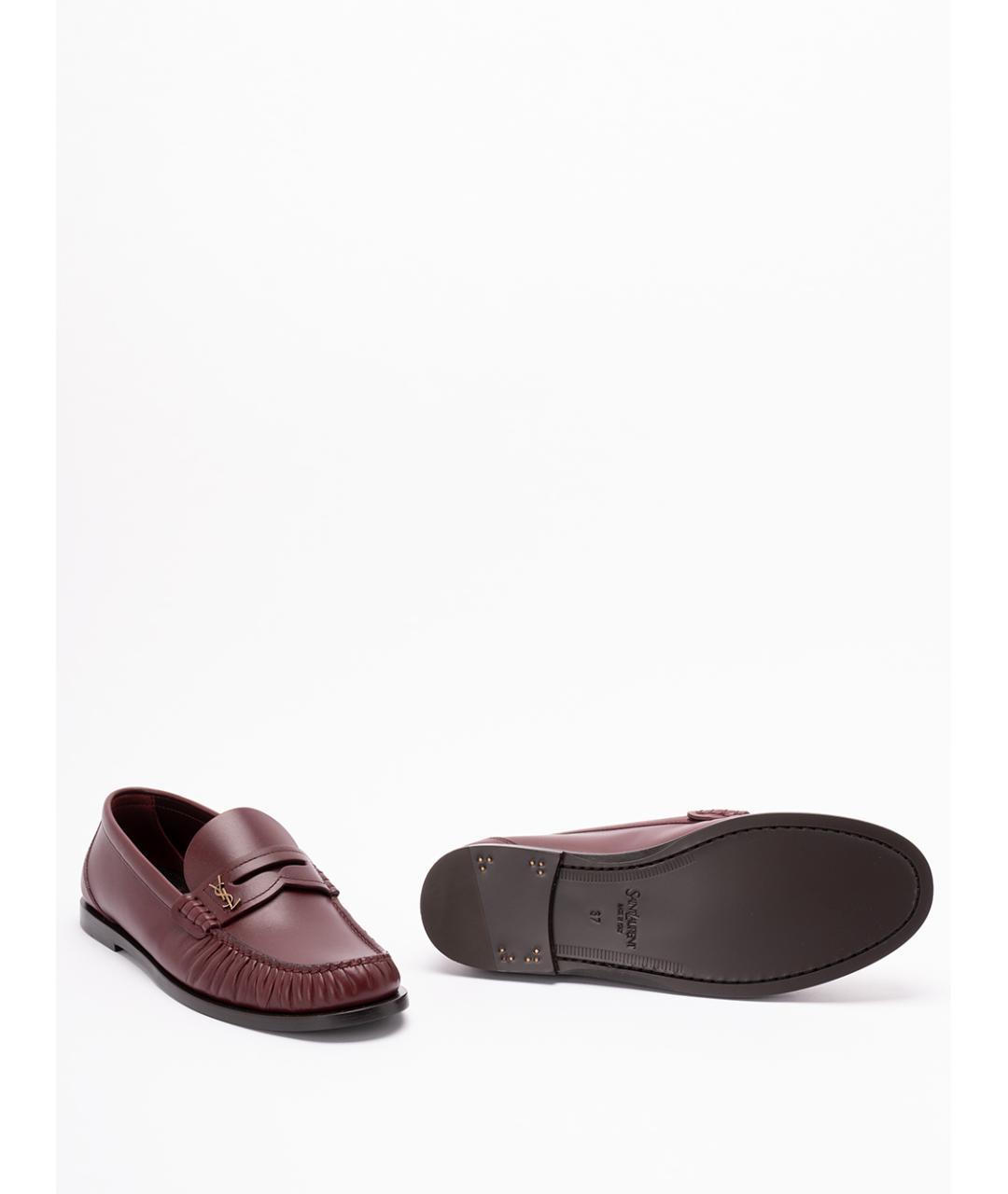 SAINT LAURENT Бордовые кожаные лоферы, фото 4