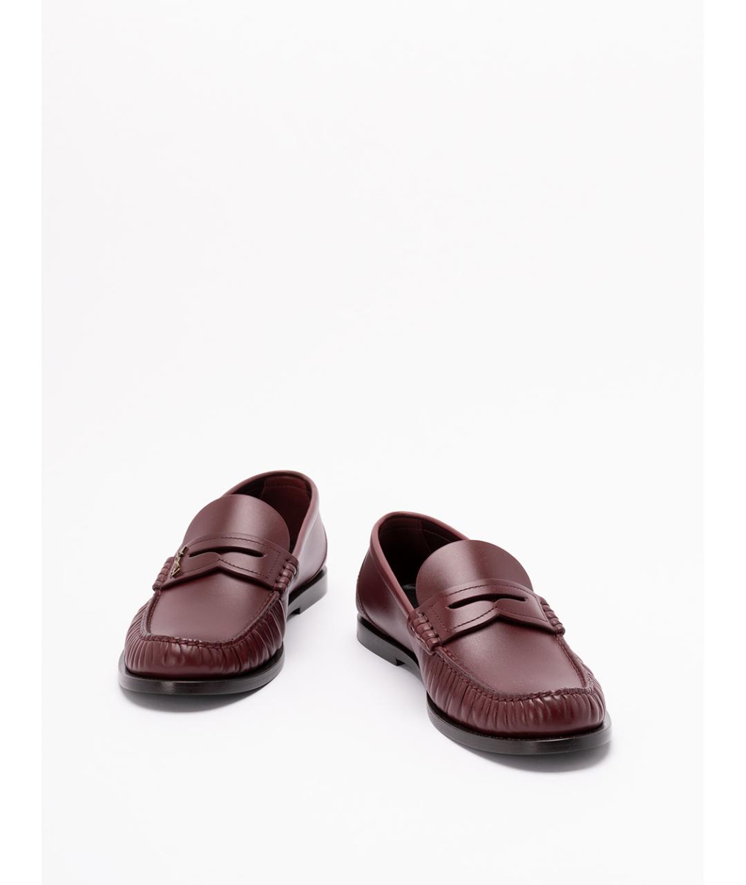 SAINT LAURENT Бордовые кожаные лоферы, фото 2
