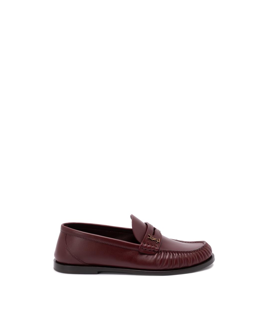 SAINT LAURENT Бордовые кожаные лоферы, фото 1