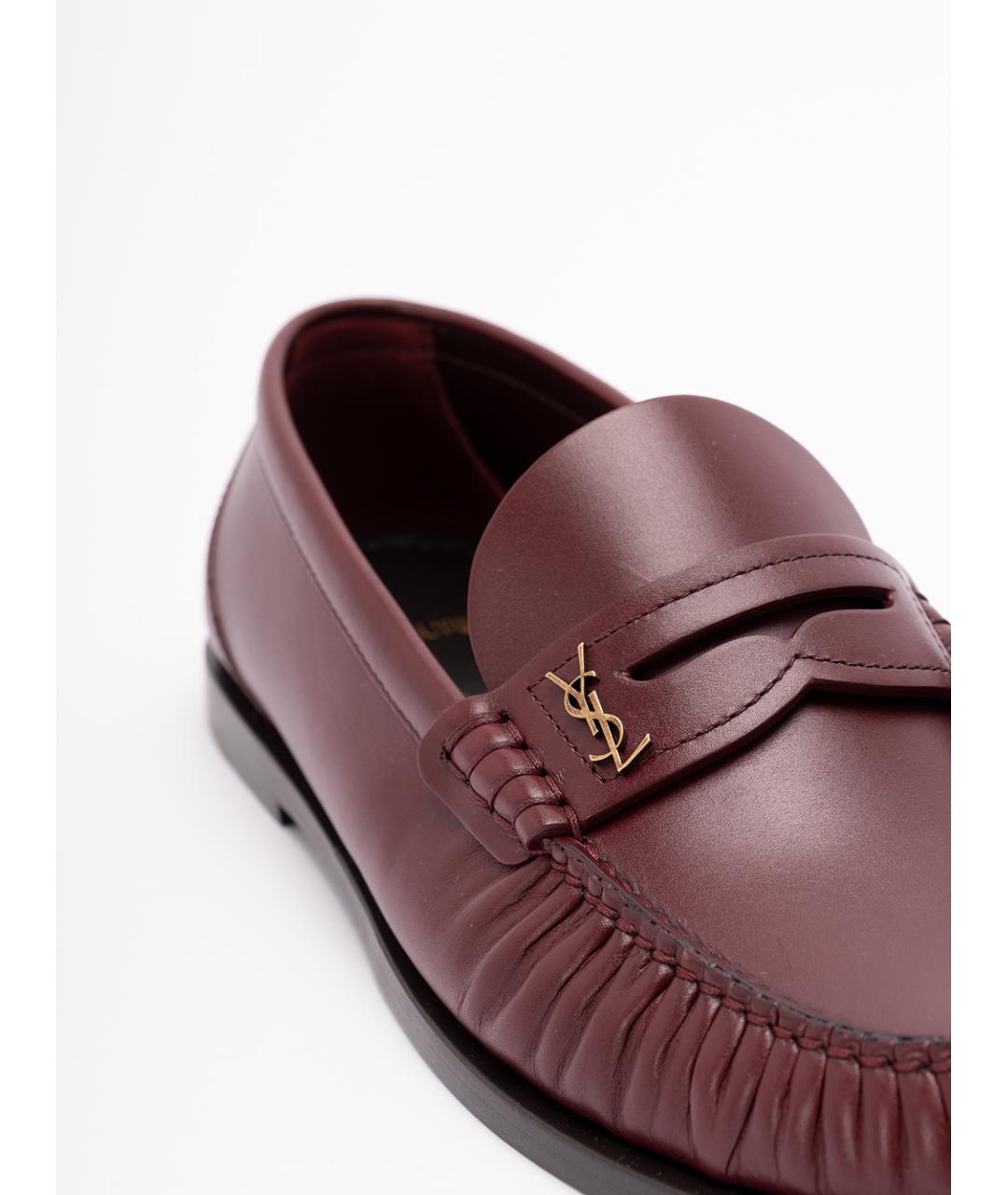 SAINT LAURENT Бордовые кожаные лоферы, фото 5