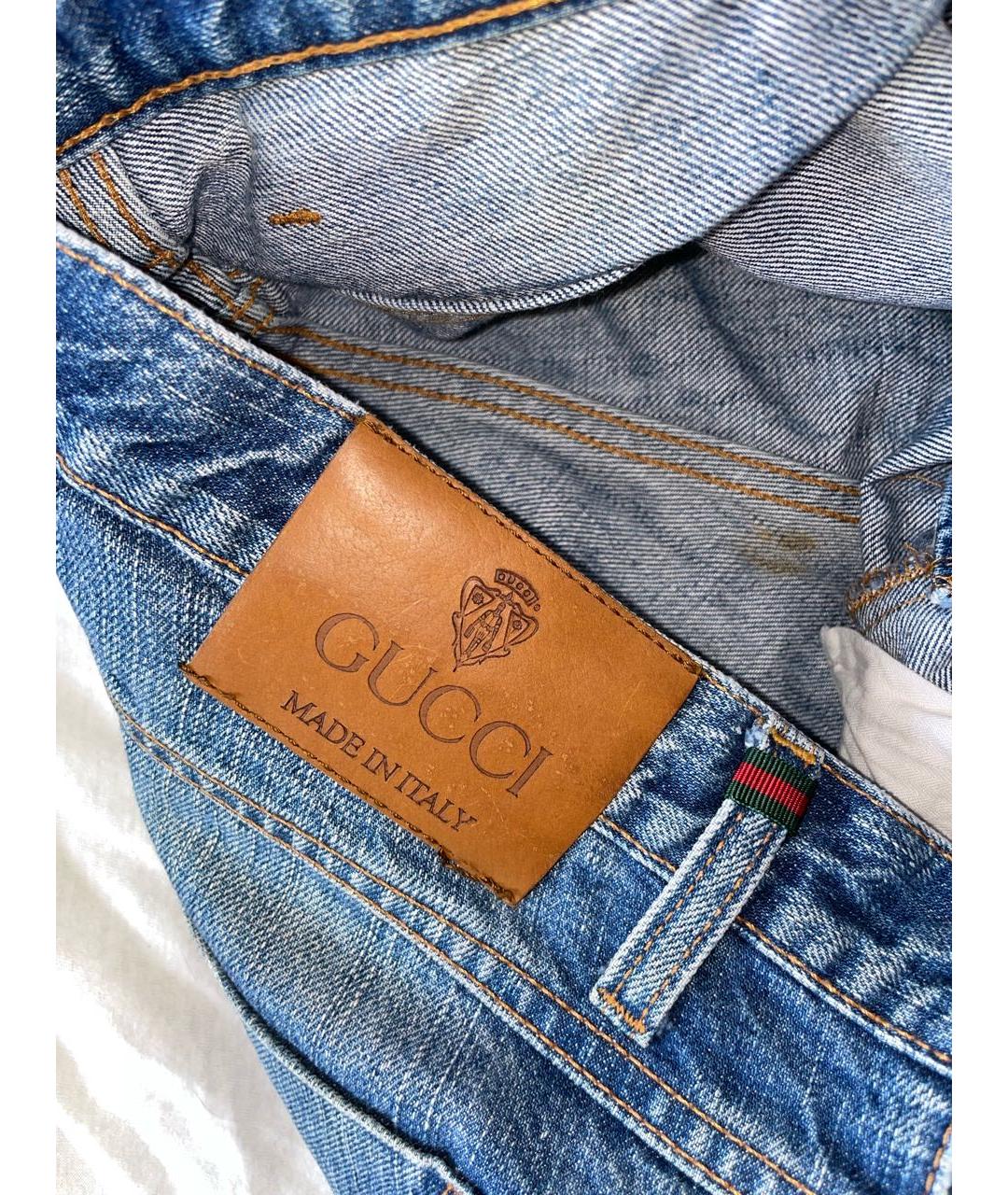 GUCCI Темно-синие хлопковые прямые джинсы, фото 4