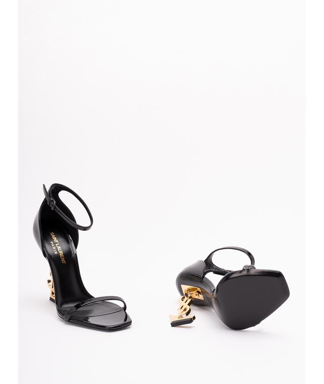 SAINT LAURENT Черные кожаные босоножки, фото 4
