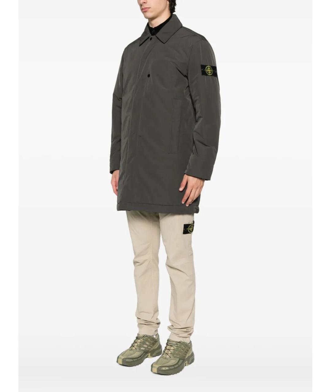 STONE ISLAND Серое полиэстеровое пальто, фото 4
