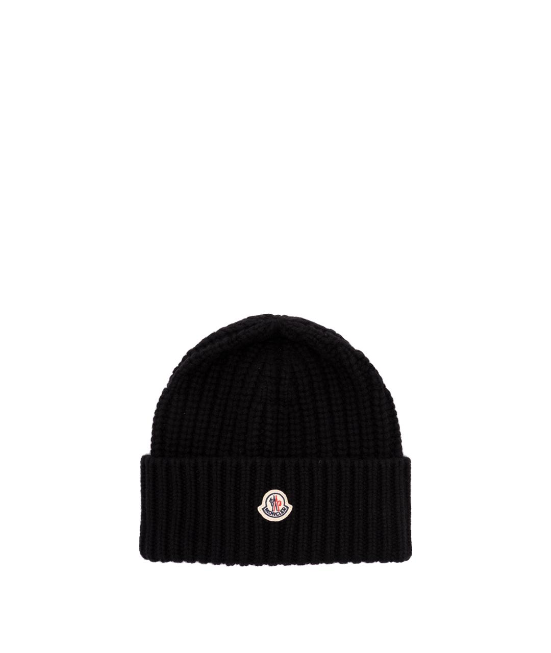 MONCLER Черная шерстяная шапка, фото 1