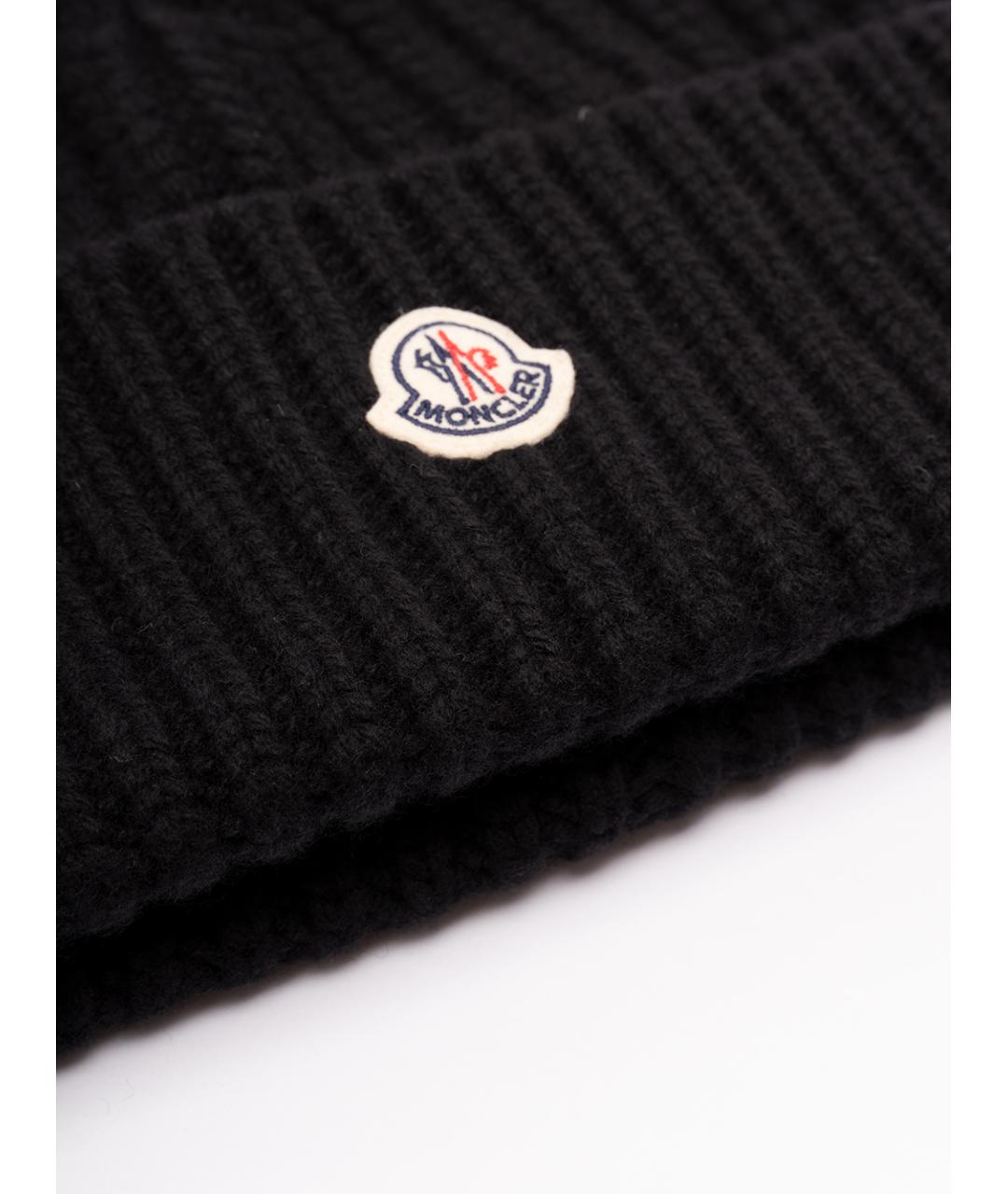 MONCLER Черная шерстяная шапка, фото 2