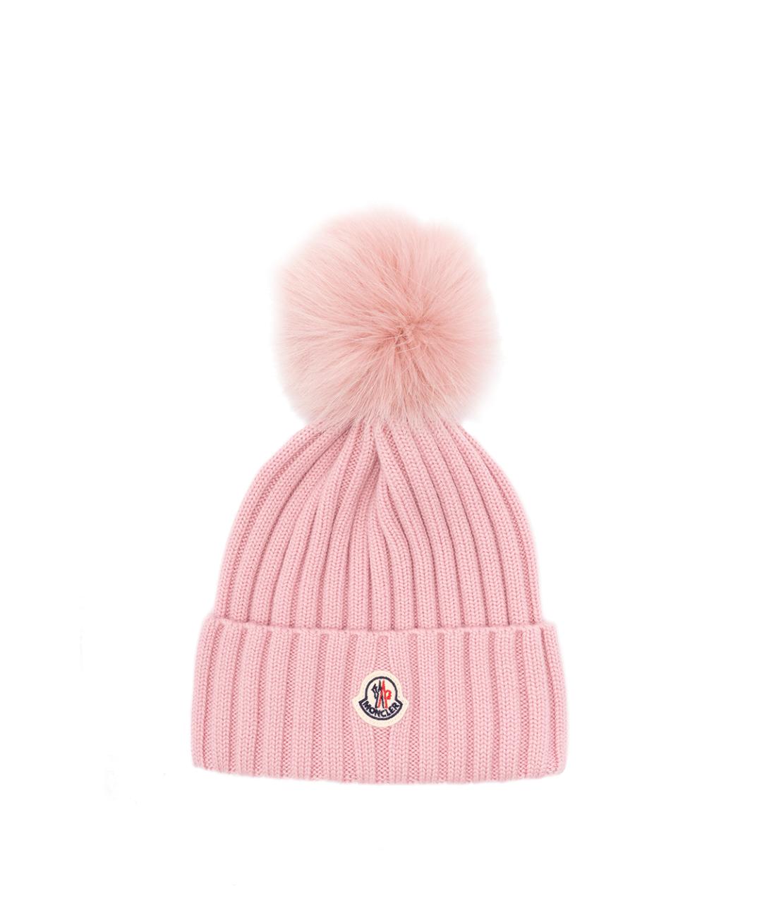 MONCLER Розовая шерстяная шапка, фото 1