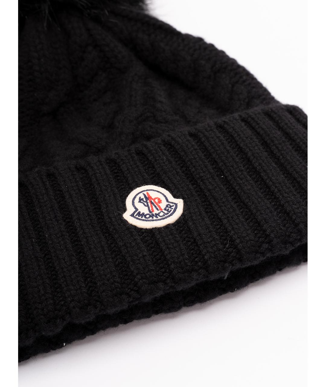 MONCLER Черная шерстяная шапка, фото 2