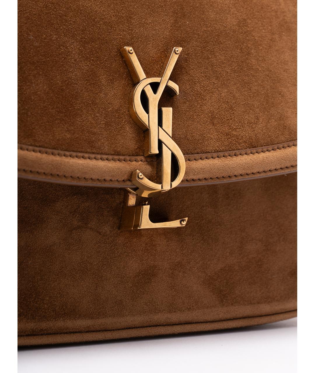 SAINT LAURENT Коричневая замшевая сумка через плечо, фото 4