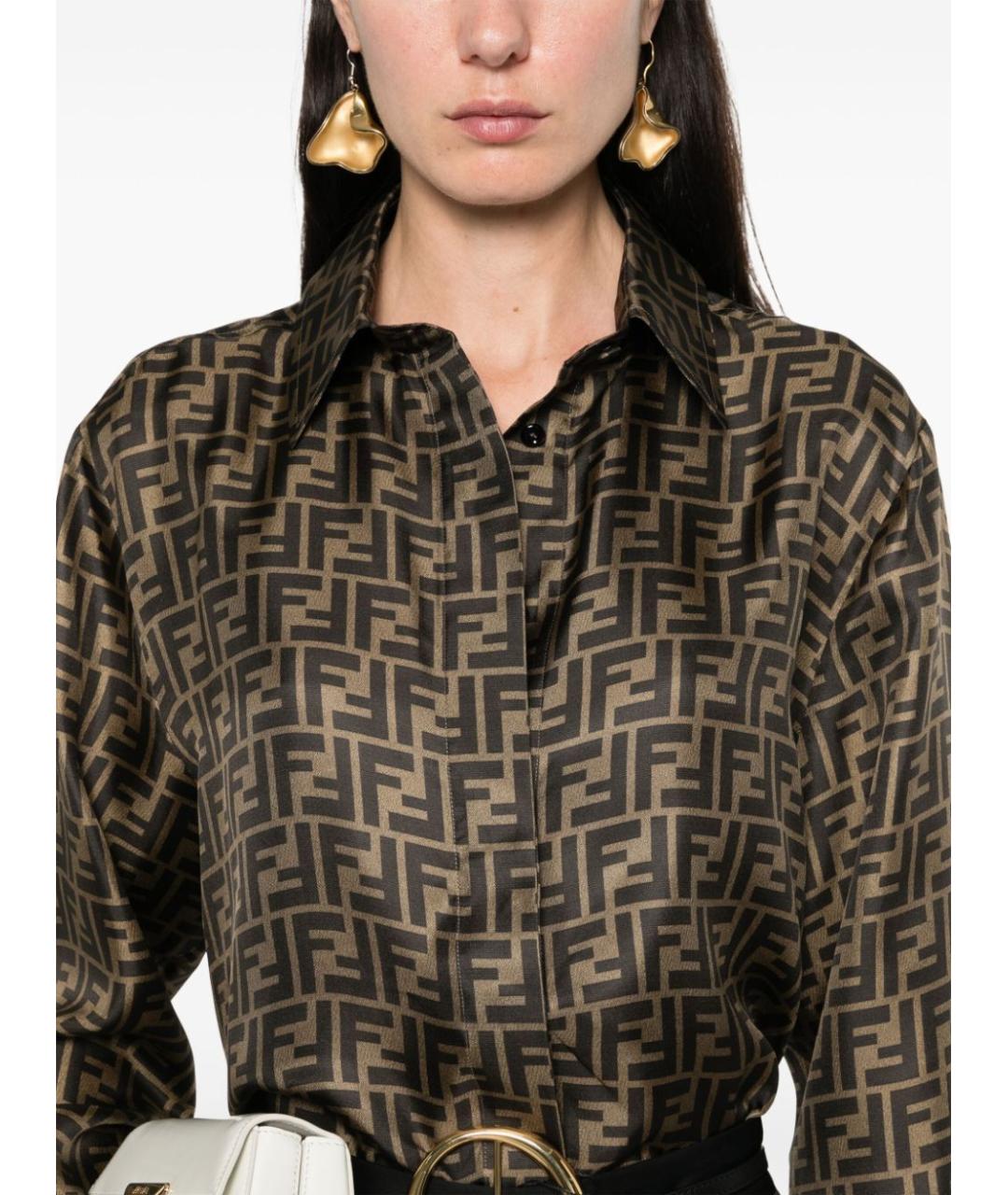 FENDI Коричневая шелковая рубашка, фото 4