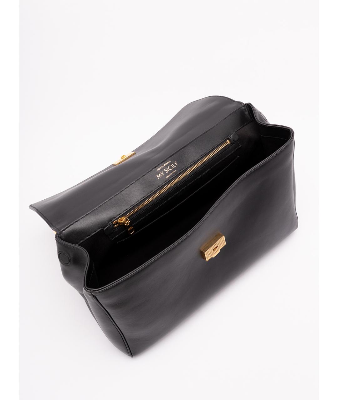 DOLCE&GABBANA Черная кожаная сумка с короткими ручками, фото 6