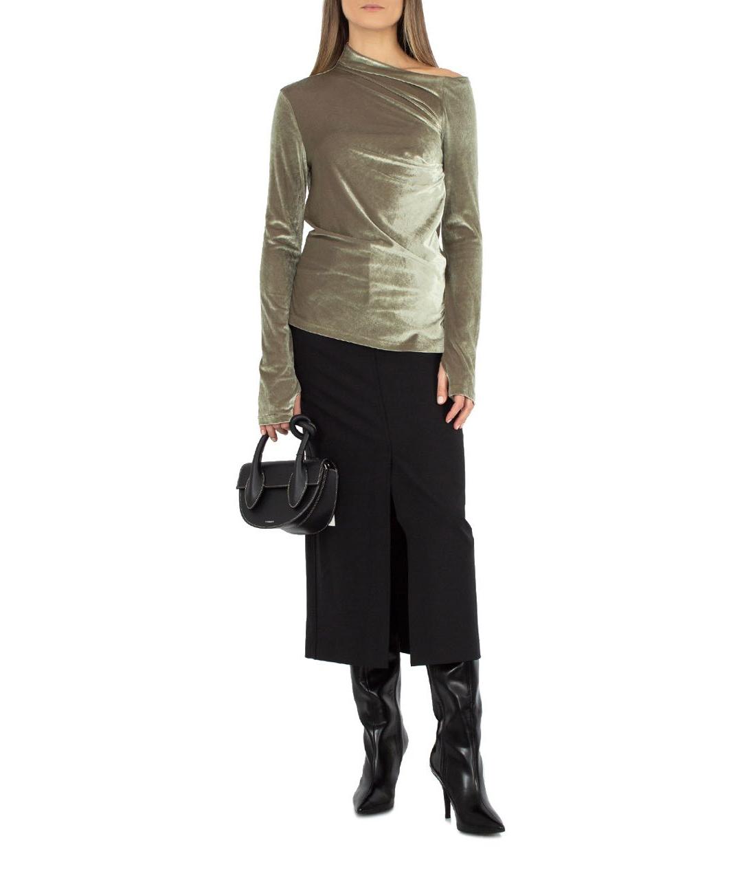 HELMUT LANG Хаки велюровая блузы, фото 7