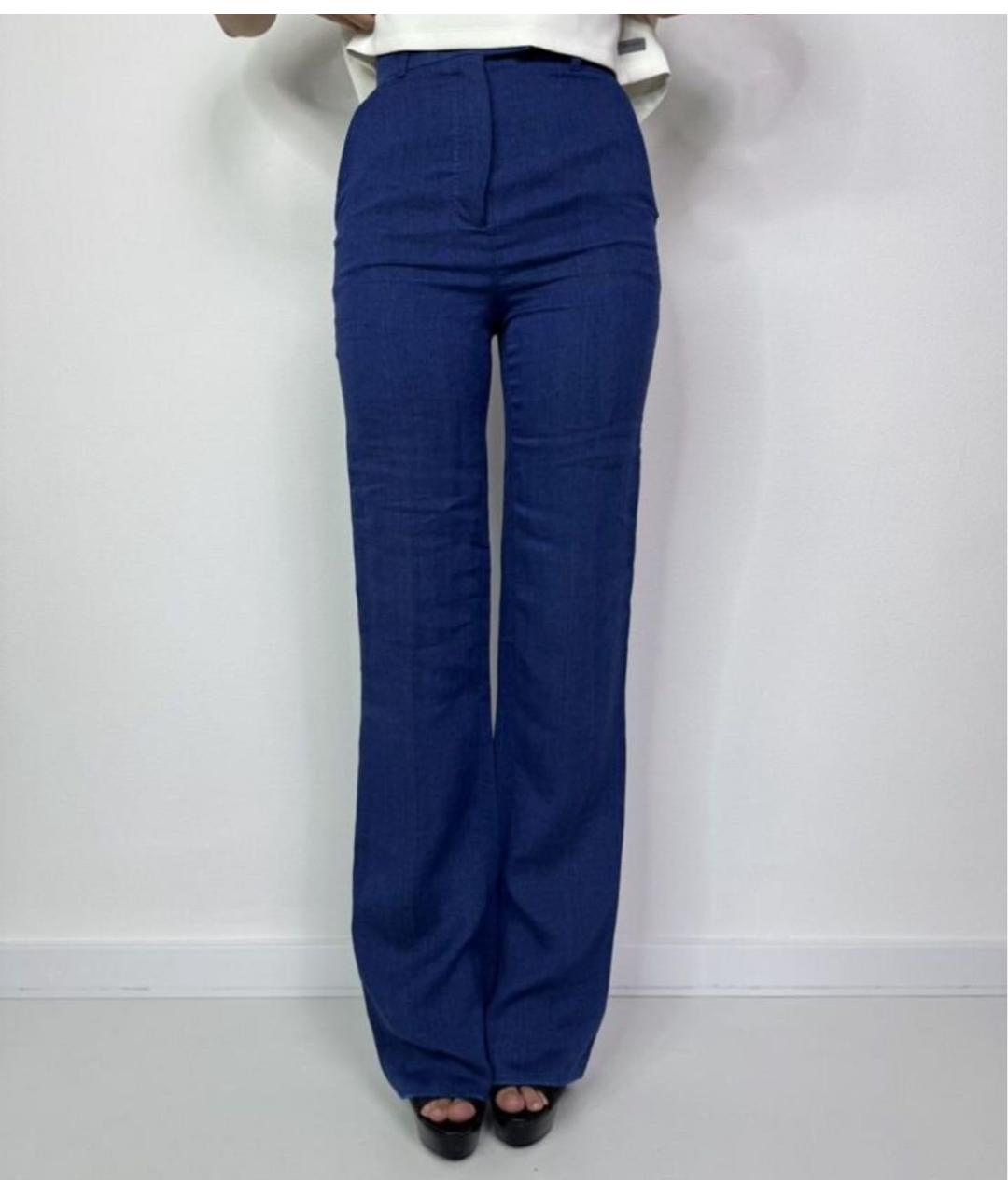 MAX MARA Синие льняные прямые брюки, фото 8