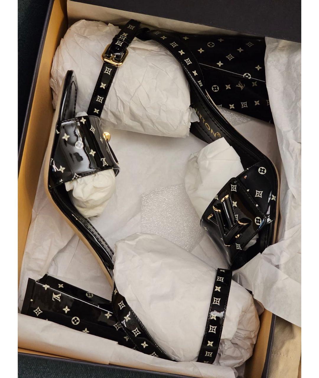 LOUIS VUITTON Черные босоножки из лакированной кожи, фото 6
