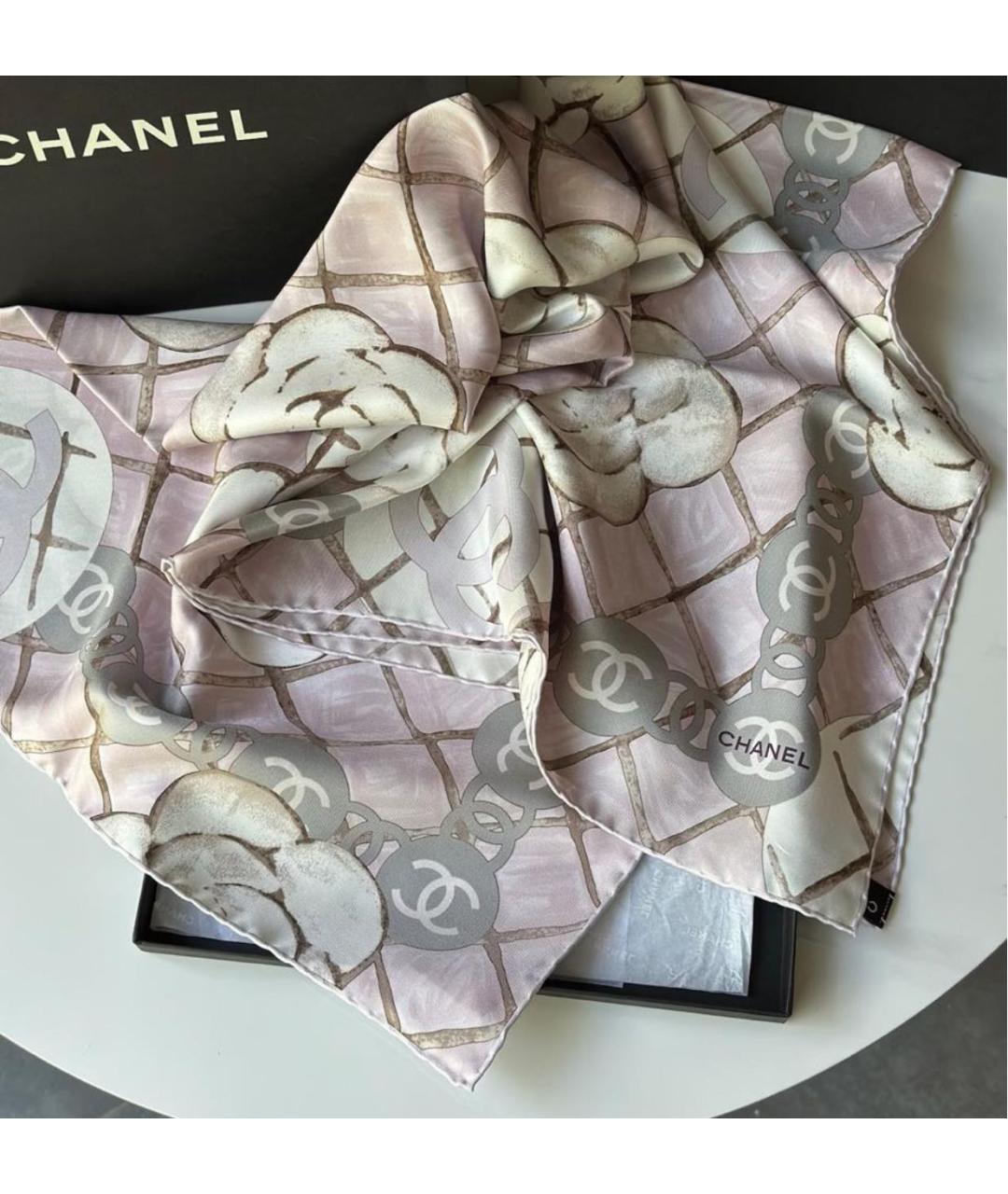 CHANEL Розовый шелковый платок, фото 5