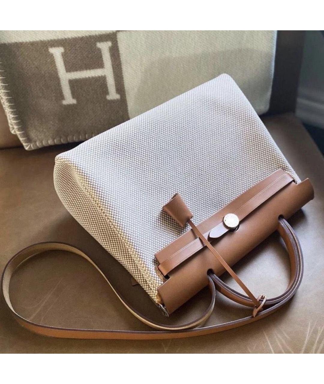 HERMES Горчичная кожаная сумка тоут, фото 2