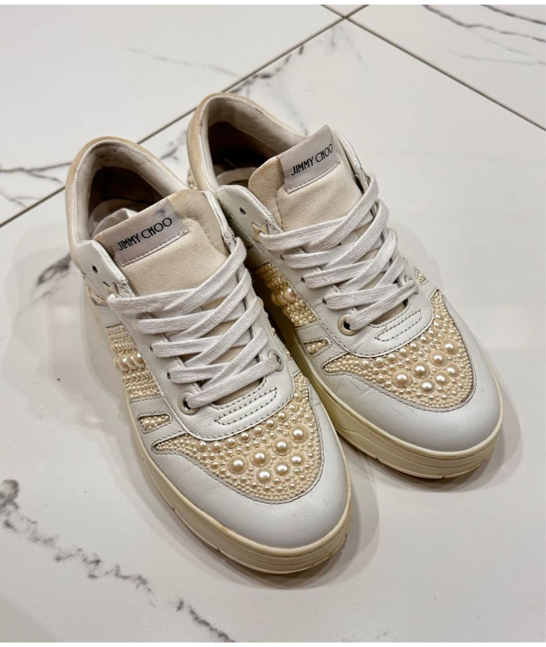 JIMMY CHOO Белые кожаные кеды, фото 2