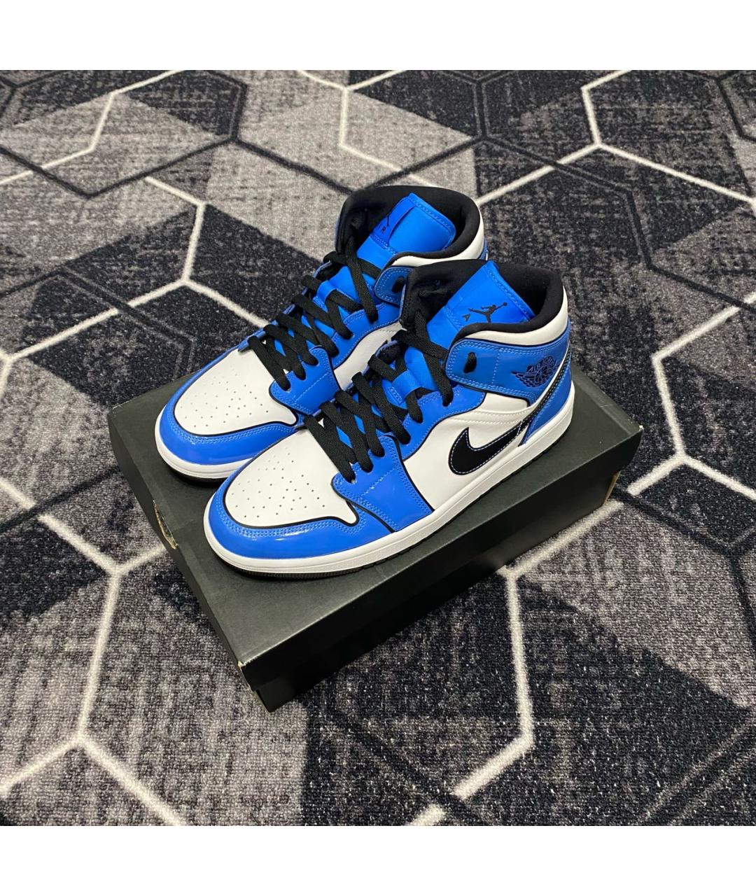 JORDAN Синие высокие кроссовки / кеды из лакированной кожи, фото 4