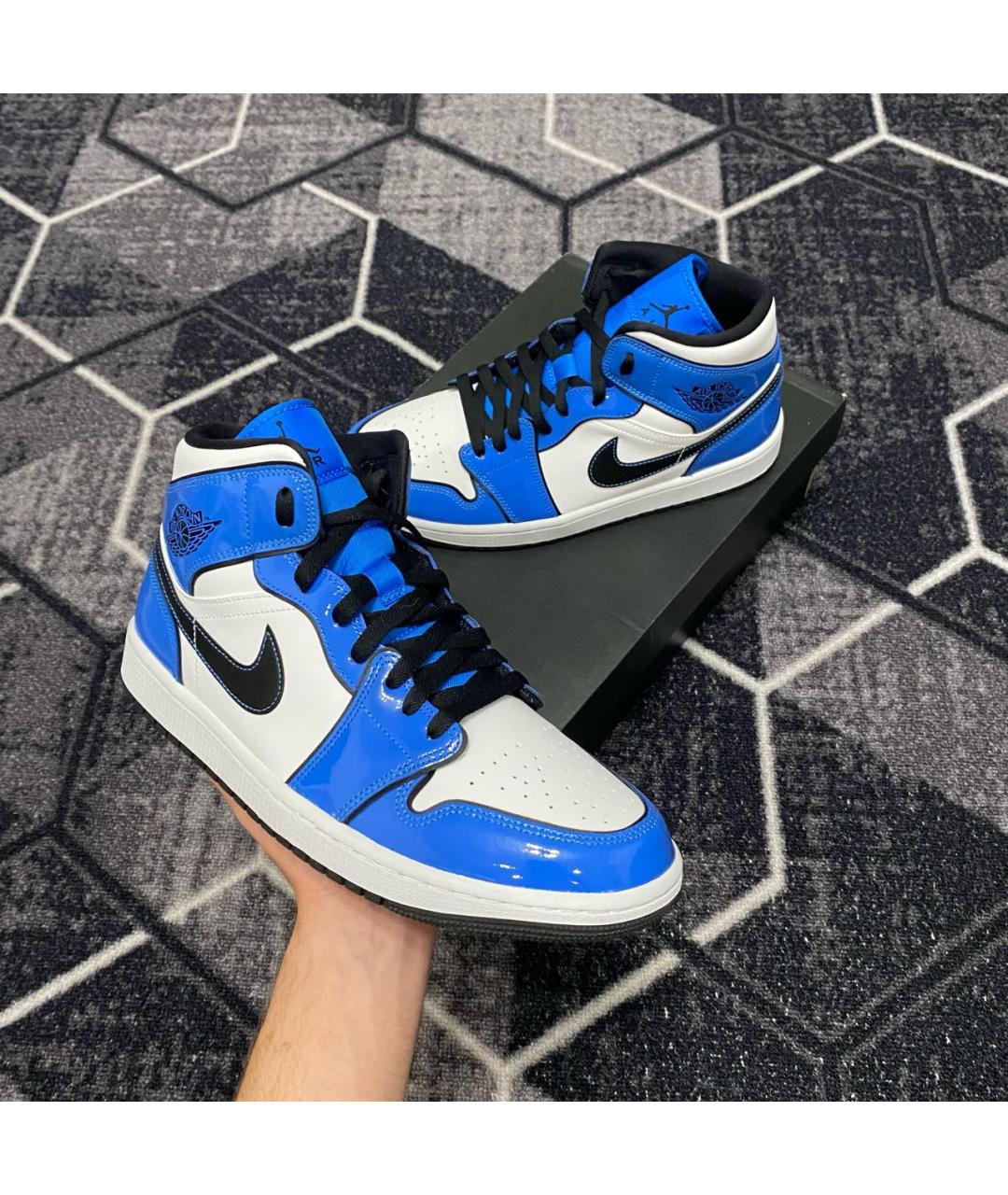 JORDAN Синие высокие кроссовки / кеды из лакированной кожи, фото 6