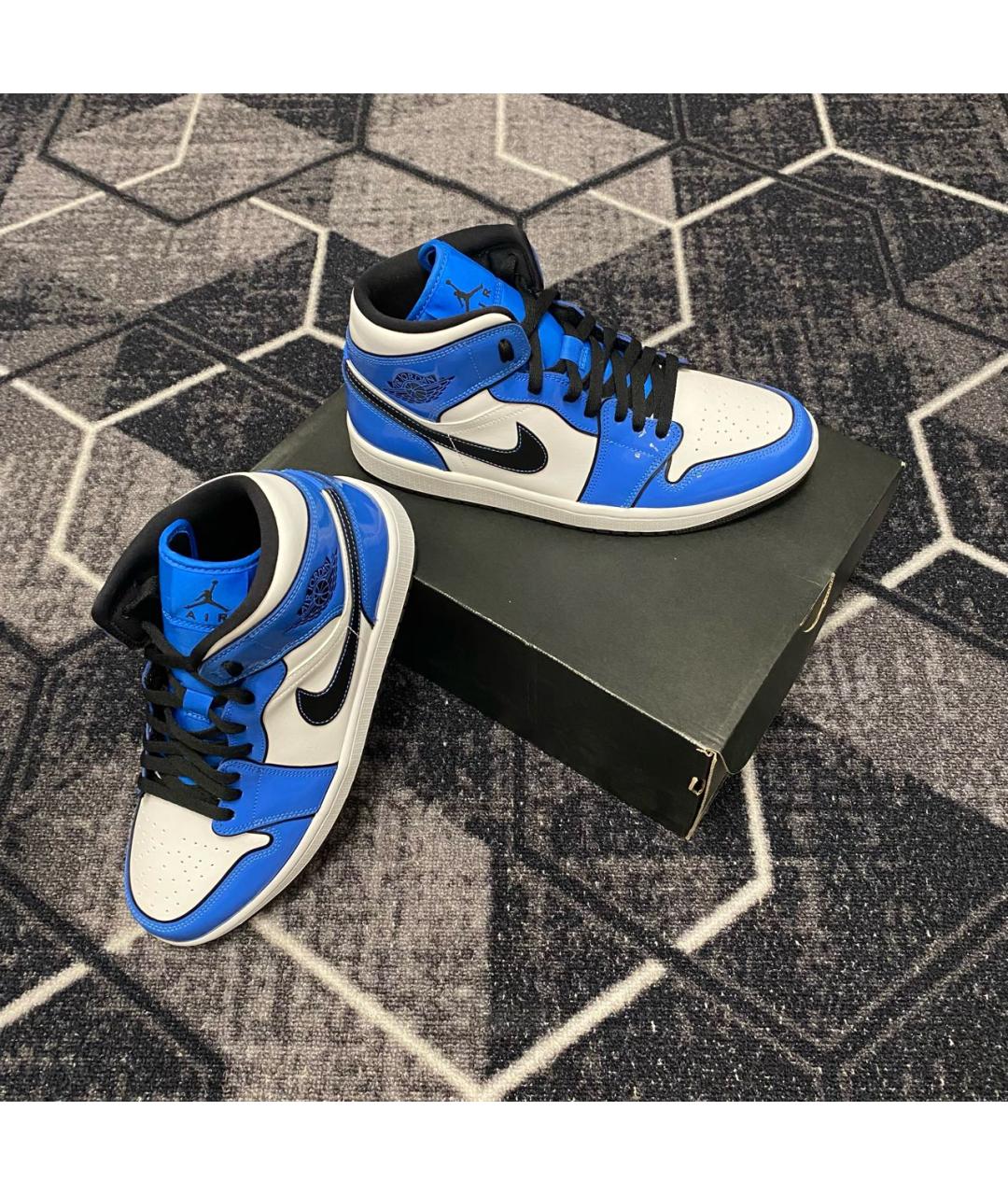 JORDAN Синие высокие кроссовки / кеды из лакированной кожи, фото 2