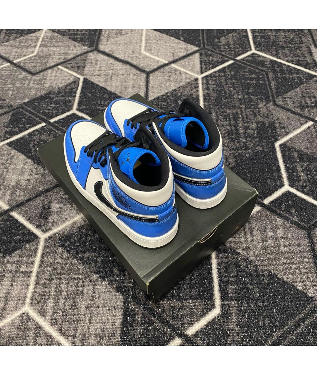 JORDAN Синие высокие кроссовки / кеды из лакированной кожи, фото 5