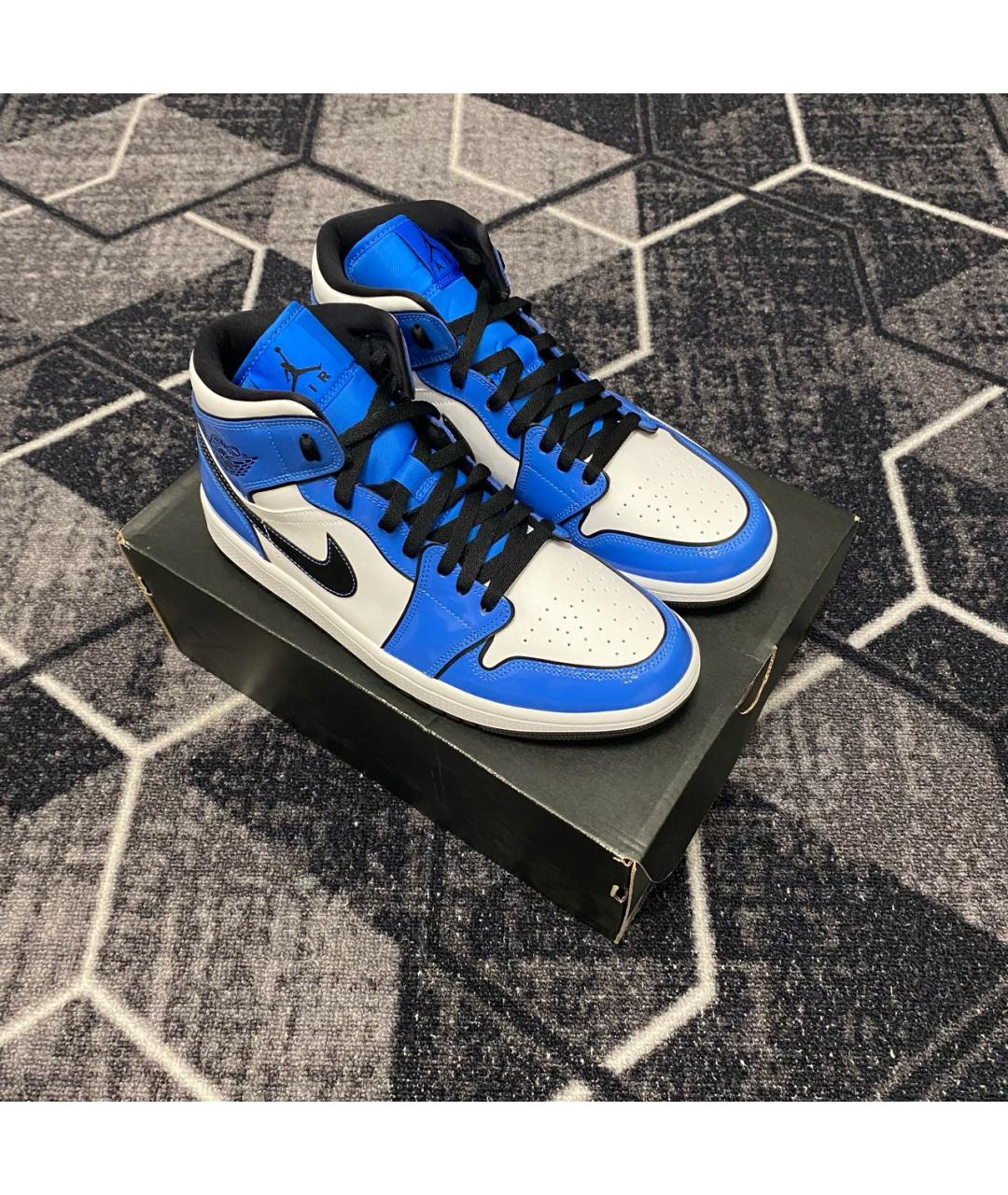 JORDAN Синие высокие кроссовки / кеды из лакированной кожи, фото 3