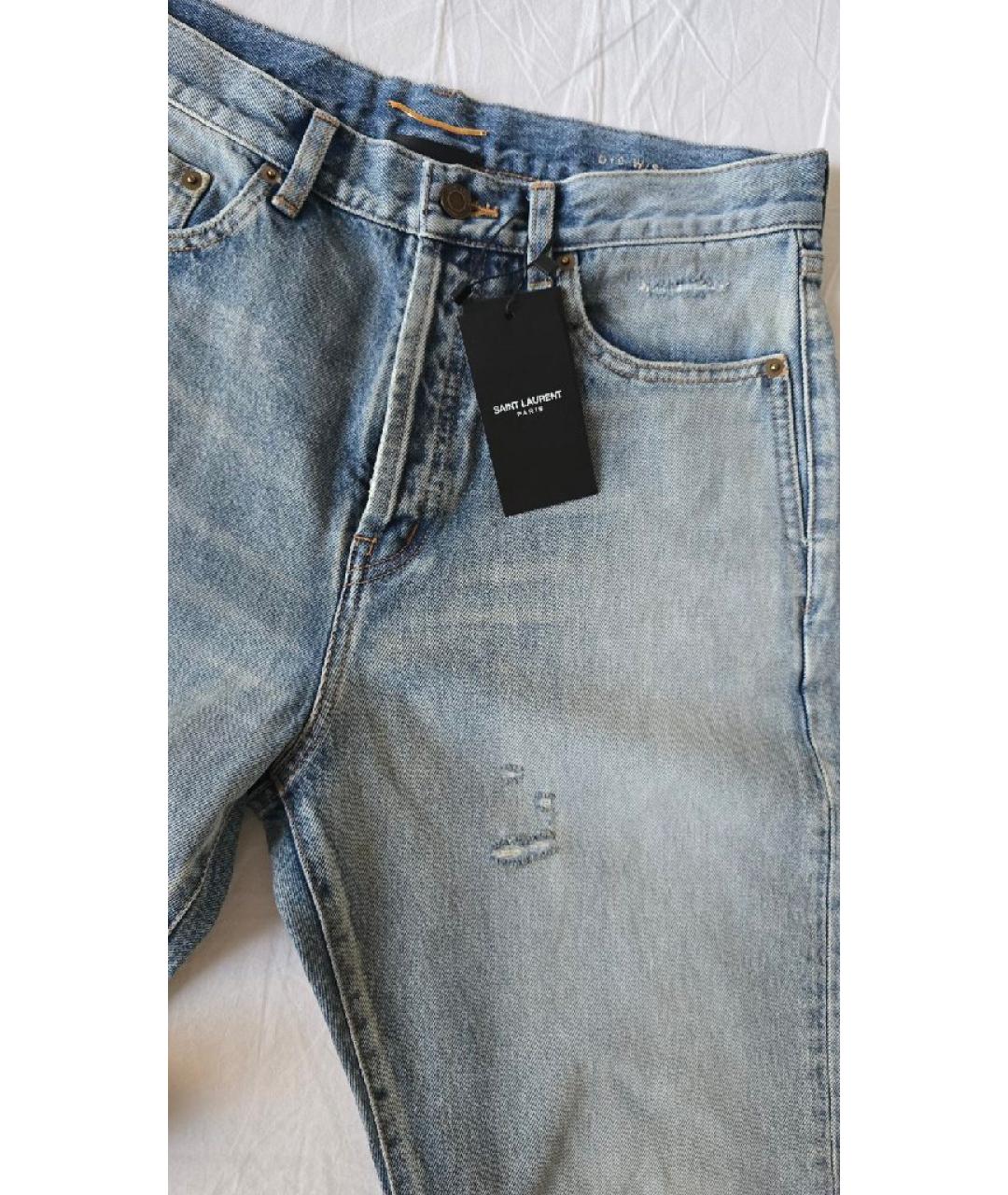 SAINT LAURENT Голубые хлопковые прямые джинсы, фото 7
