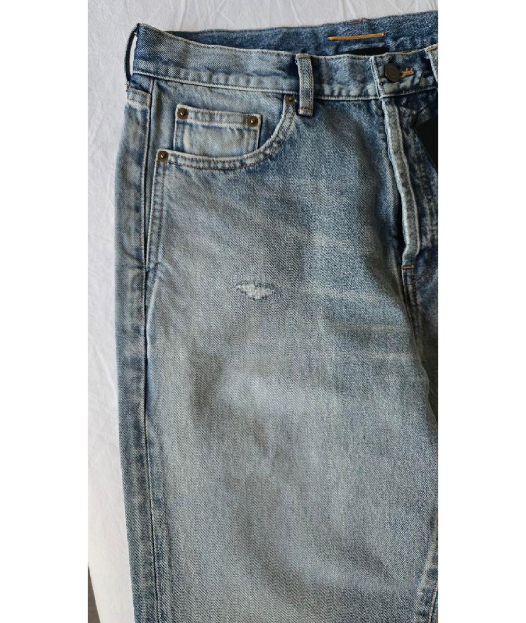 SAINT LAURENT Голубые хлопковые прямые джинсы, фото 6