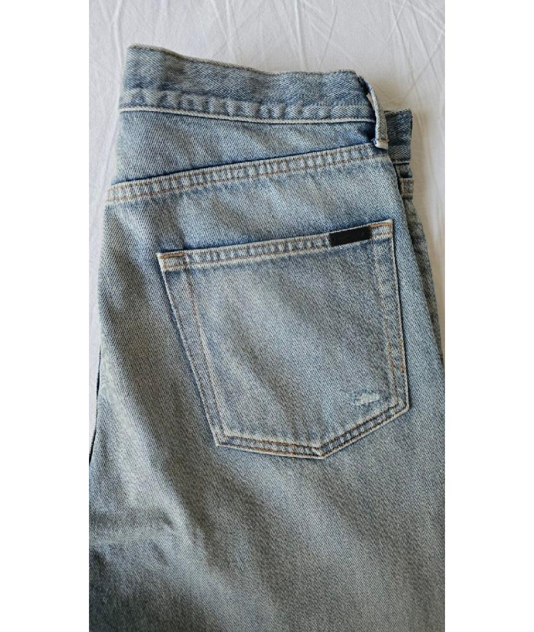SAINT LAURENT Голубые хлопковые прямые джинсы, фото 5