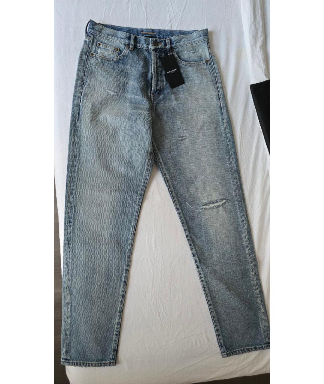 SAINT LAURENT Голубые хлопковые прямые джинсы, фото 8