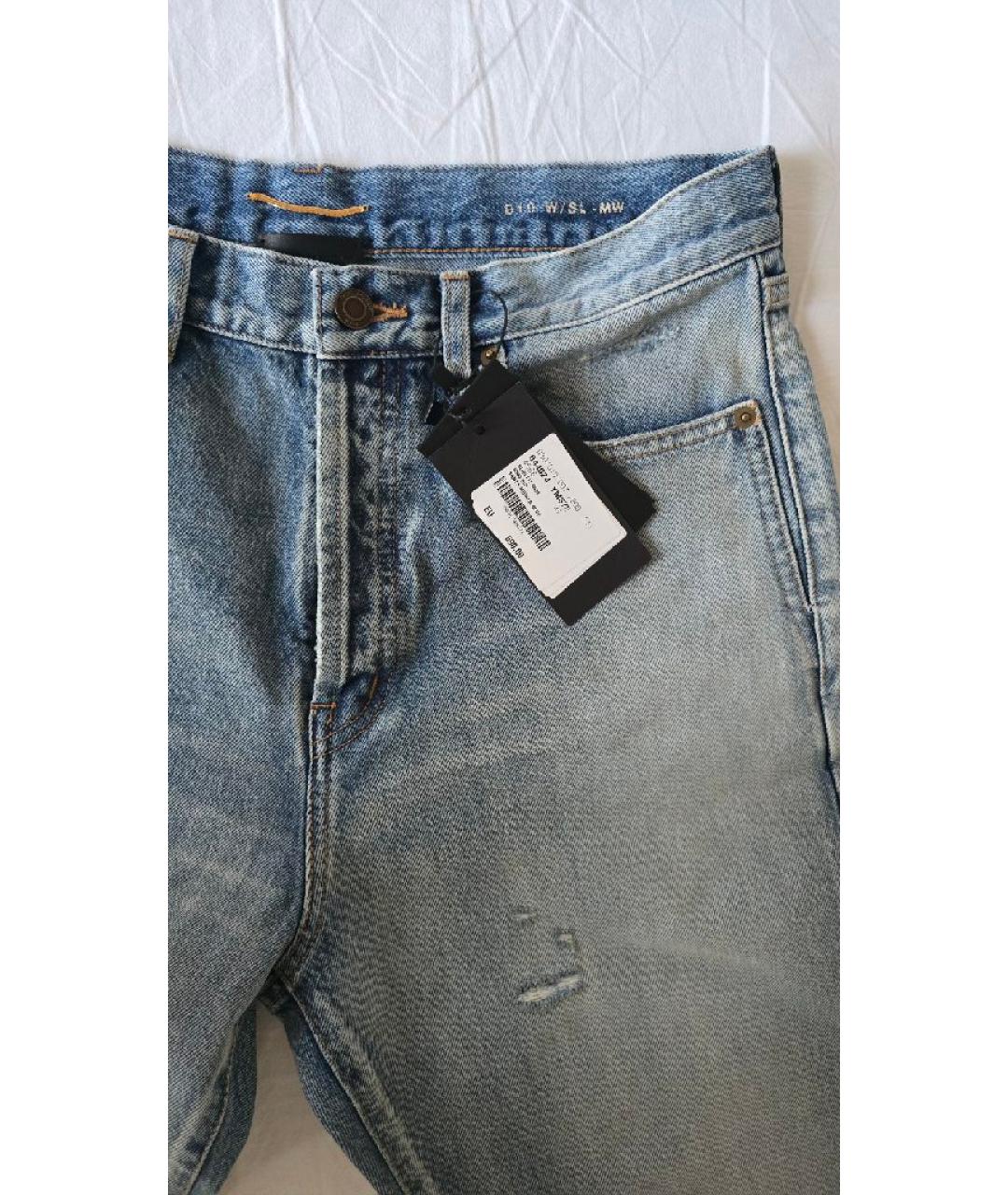 SAINT LAURENT Голубые хлопковые прямые джинсы, фото 4