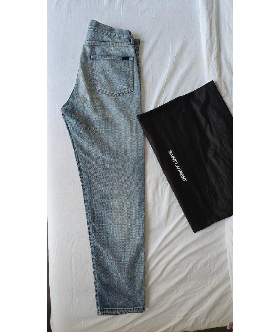SAINT LAURENT Голубые хлопковые прямые джинсы, фото 2