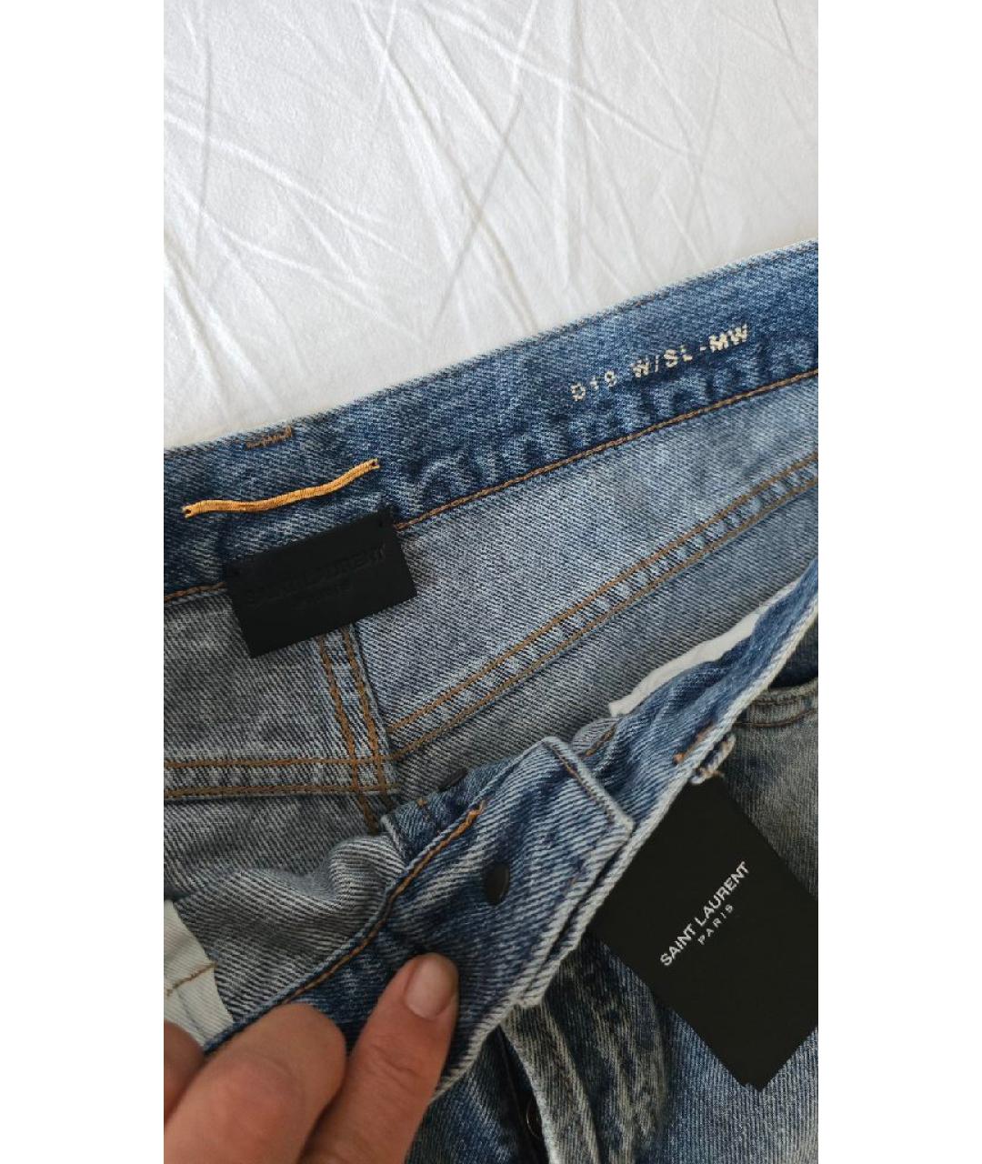SAINT LAURENT Голубые хлопковые прямые джинсы, фото 3