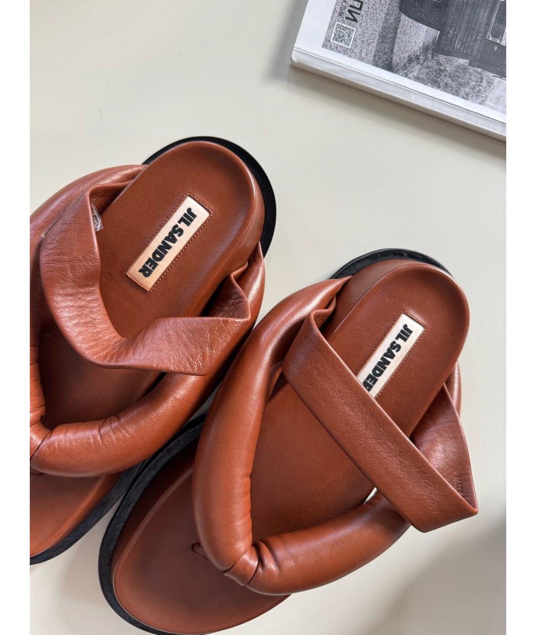 JIL SANDER Коричневые кожаные шлепанцы, фото 6