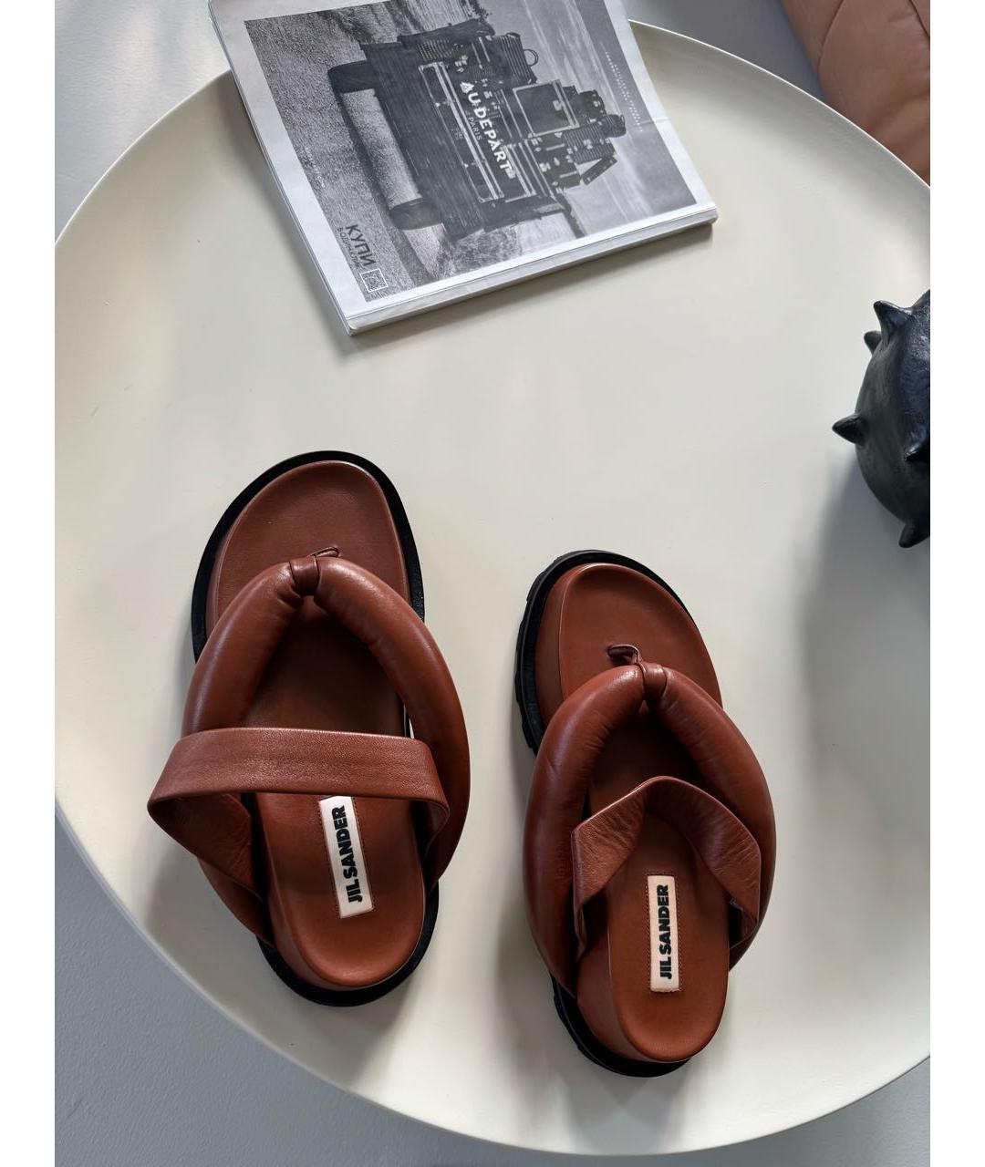 JIL SANDER Коричневые кожаные шлепанцы, фото 7