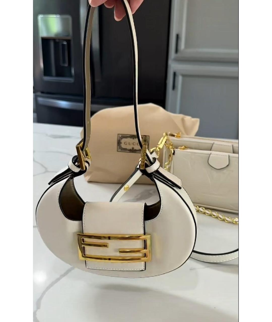 FENDI Бежевая кожаная сумка через плечо, фото 7
