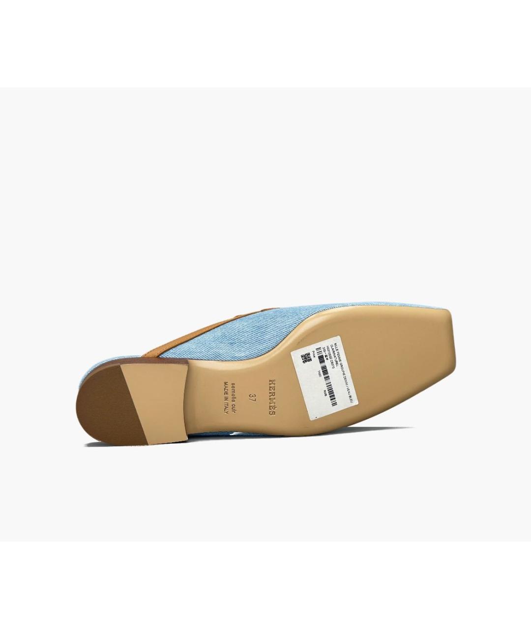 HERMES Голубые текстильные мюли, фото 6