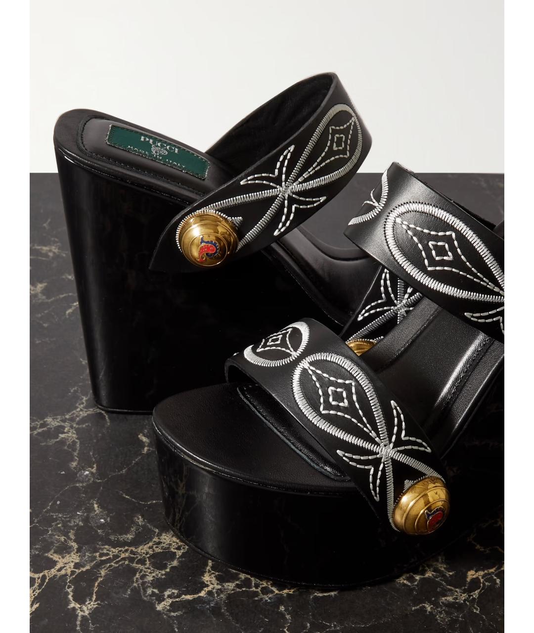 EMILIO PUCCI Черные кожаные сабо, фото 4