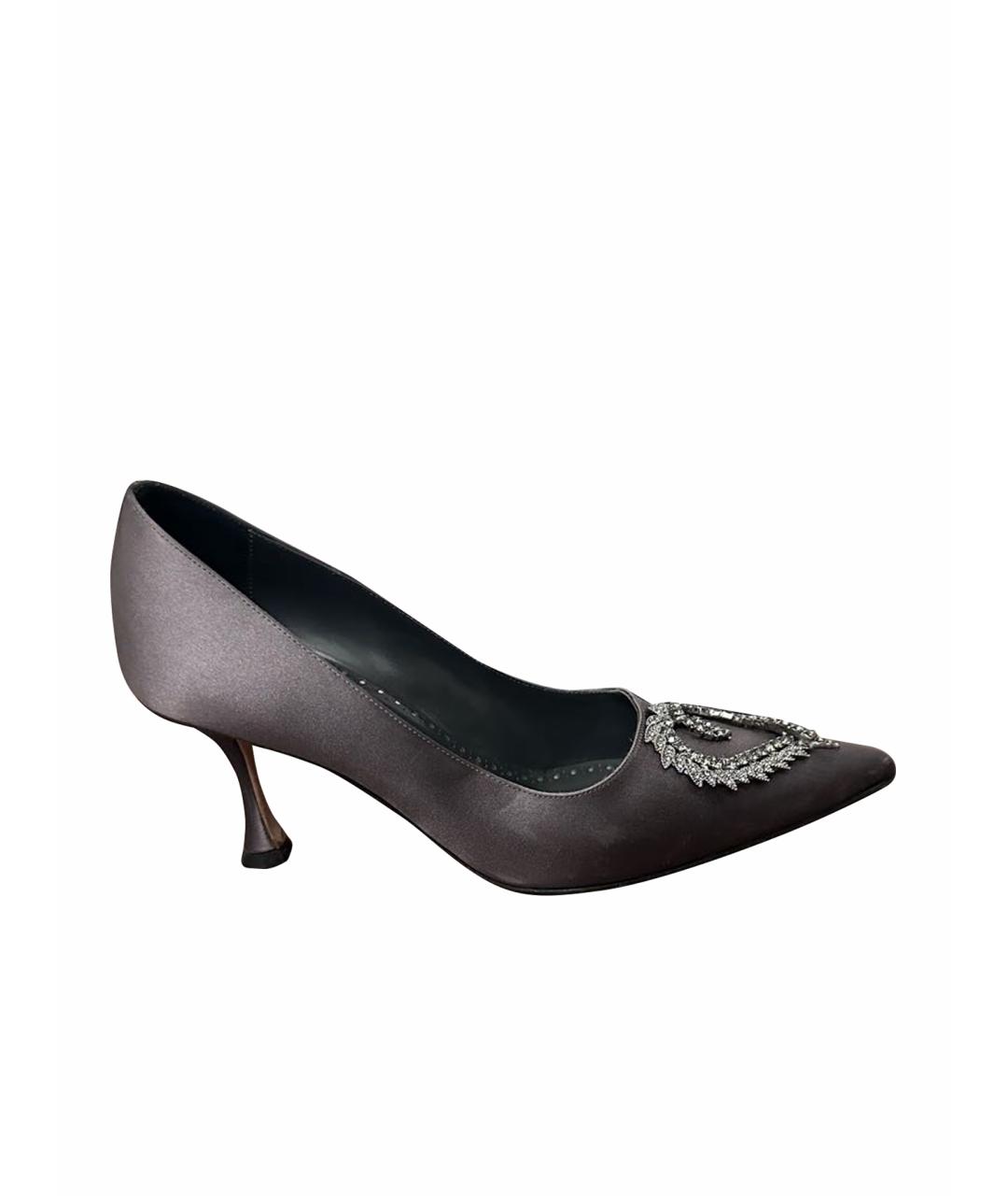 MANOLO BLAHNIK Антрацитовые текстильные лодочки на низком каблуке, фото 1