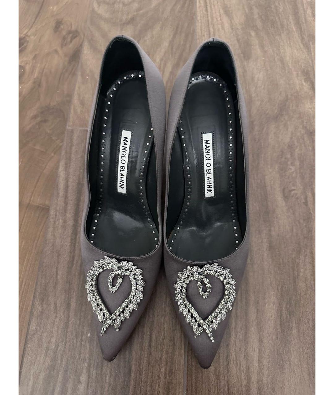 MANOLO BLAHNIK Антрацитовые текстильные лодочки на низком каблуке, фото 2