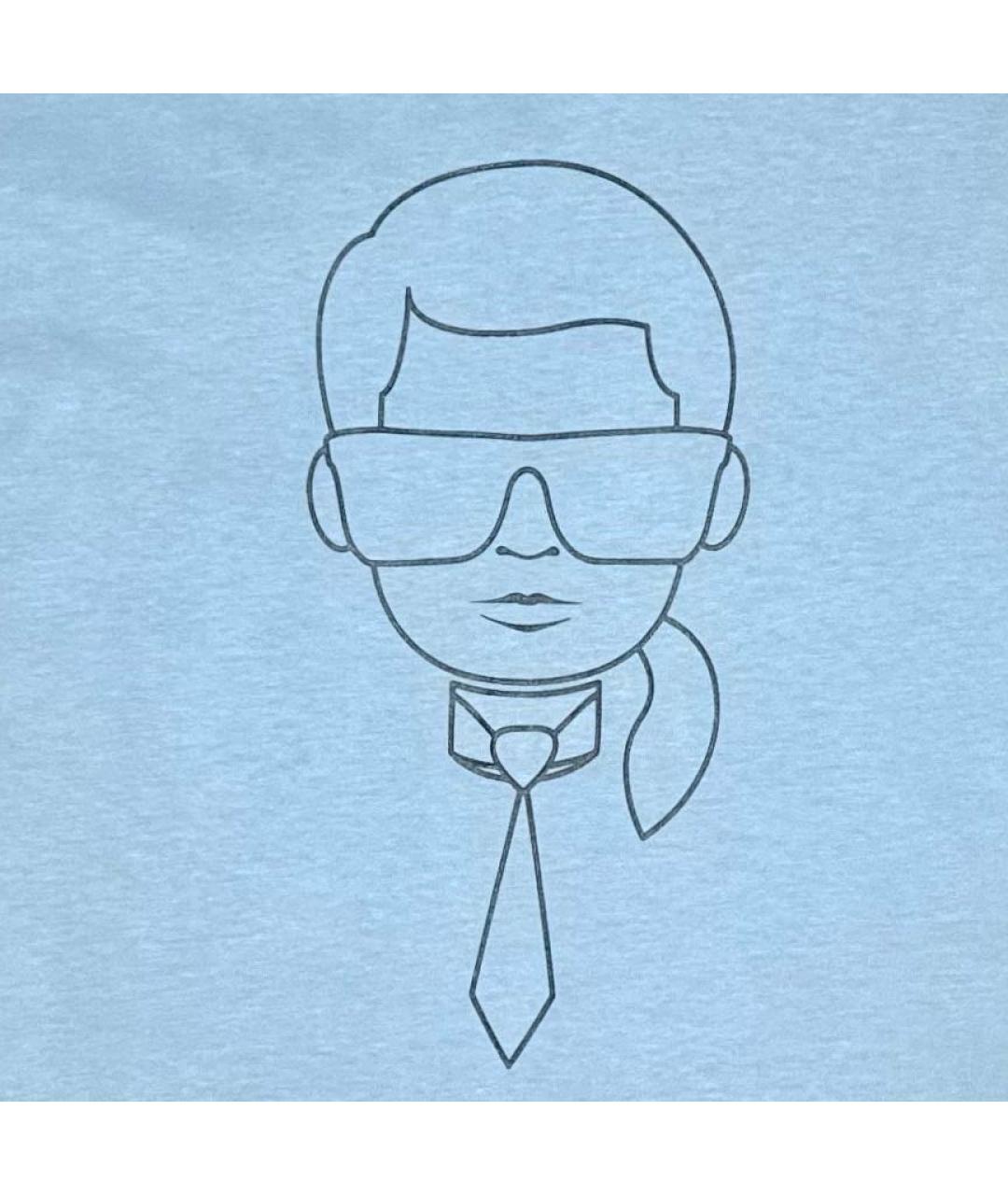 KARL LAGERFELD Голубая хлопковая футболка, фото 2