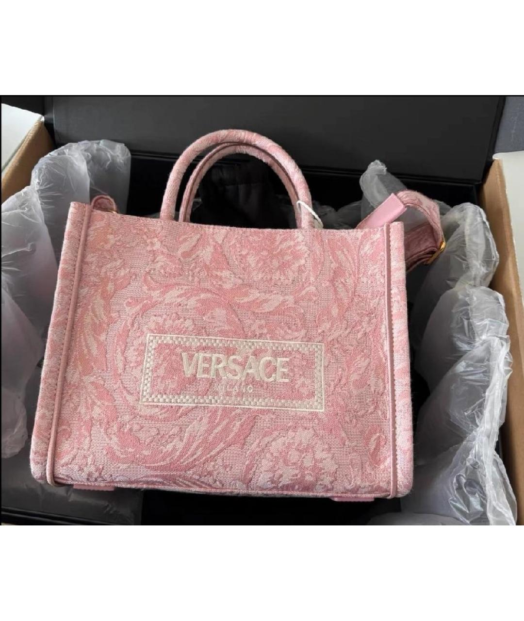VERSACE Розовая тканевая сумка тоут, фото 5