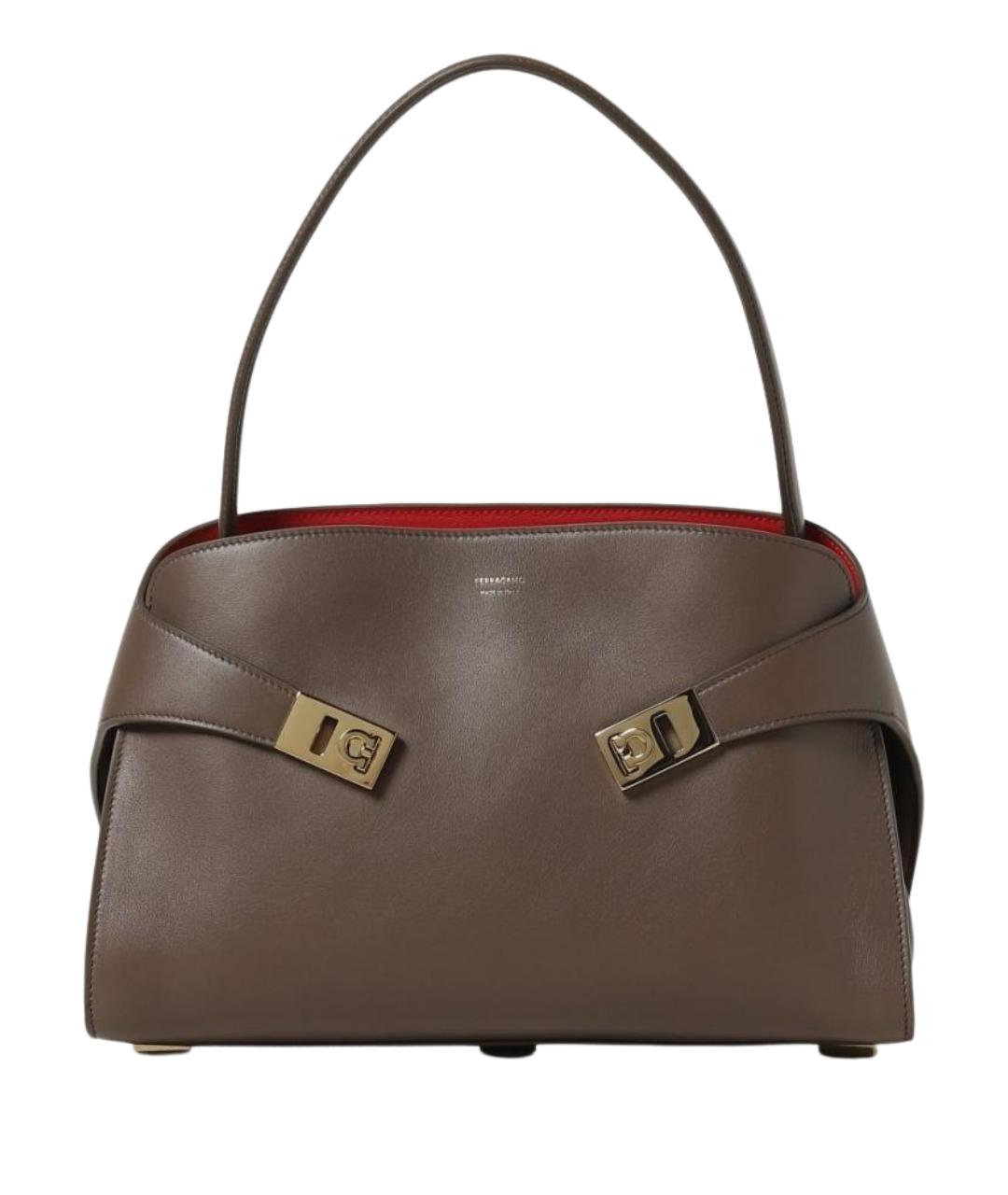 FERRAGAMO Коричневая кожаная сумка тоут, фото 1