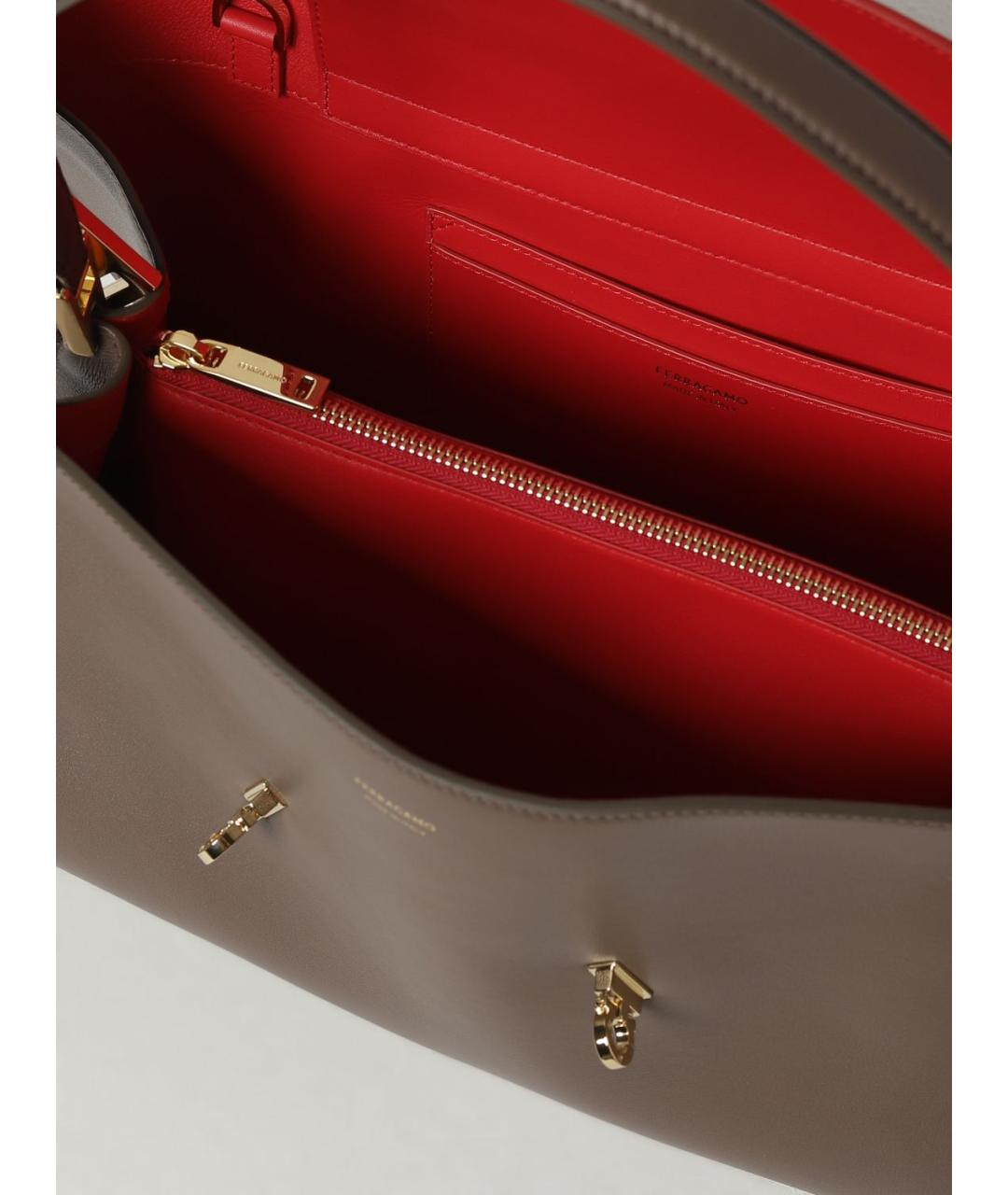 FERRAGAMO Коричневая кожаная сумка тоут, фото 5