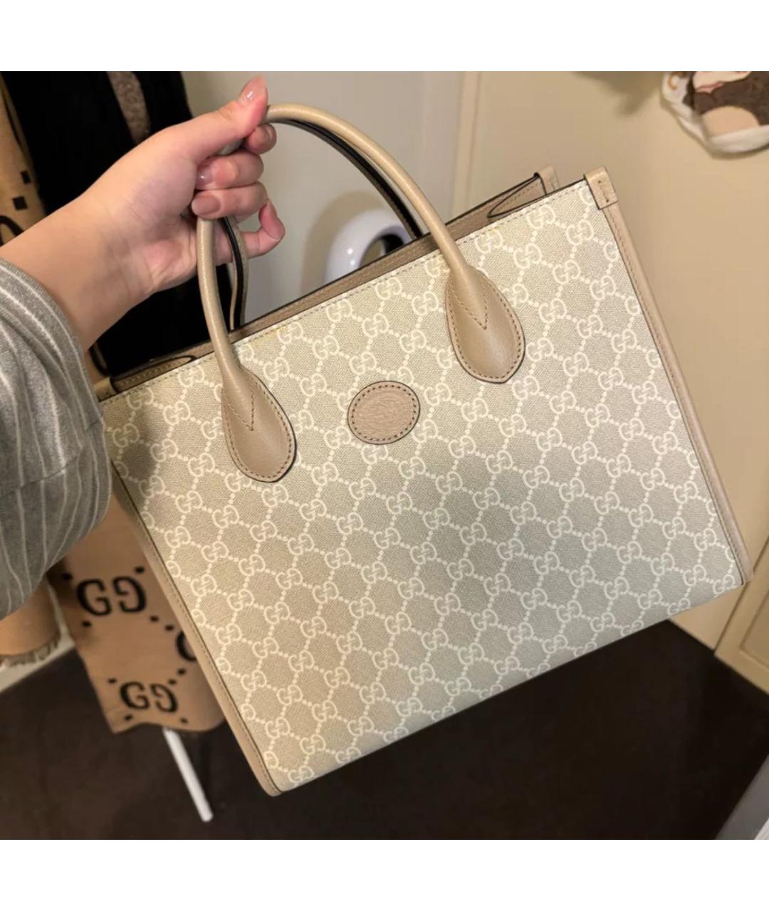 GUCCI Бежевая кожаная сумка тоут, фото 2